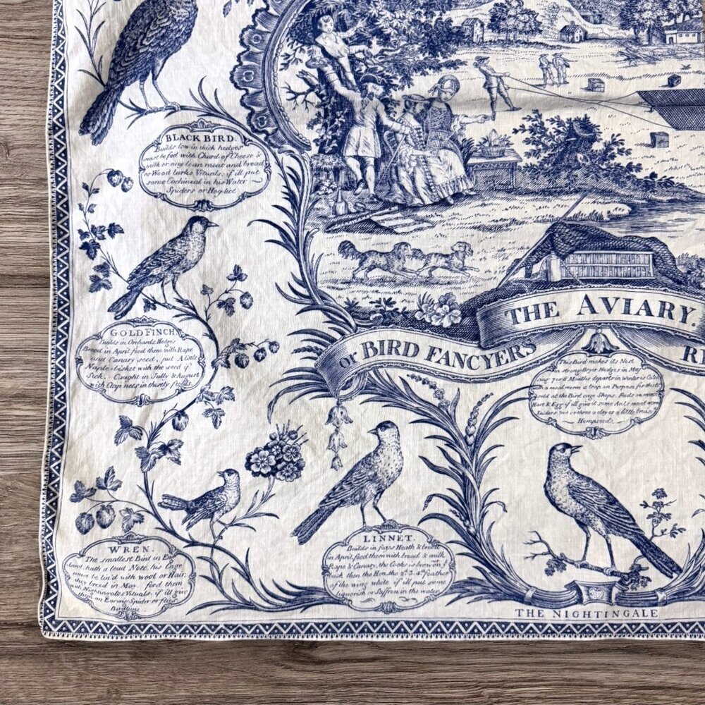 Vintage Aviary Bird Toile Textile Blue White Chinoiserie Wall Art J Laughton - Picture 4 of 11